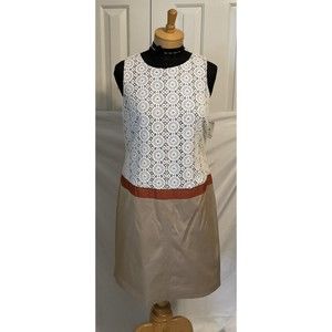 Anne Klein White Lace And Beige Sleeveless Dress Women's Size 6 New With Tags